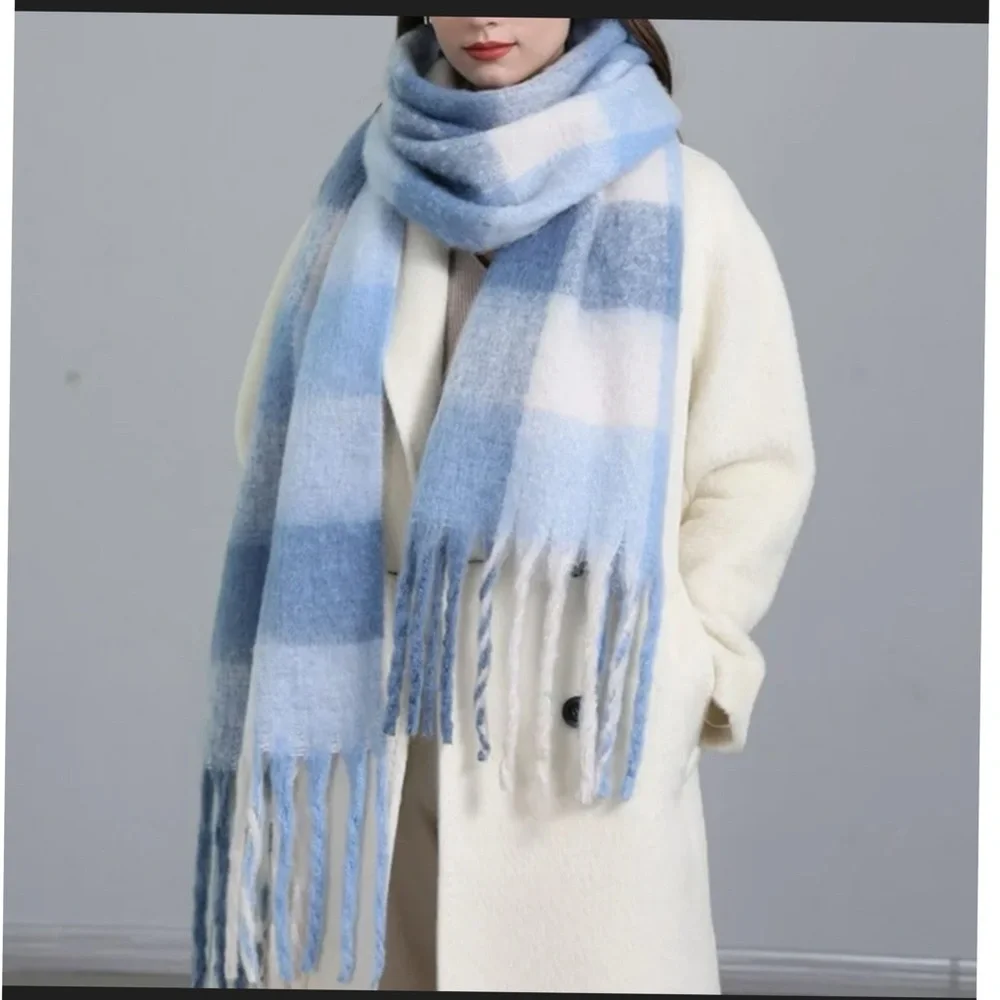 New bleu sky and white clouds Mohair Scarf Fuzzy 82.68 × 15.75 inches Wrap